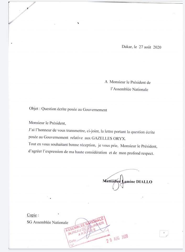 Affaire des Gazelles oryx volées : Mamadou Lamine Diallo interpelle le gouvernement