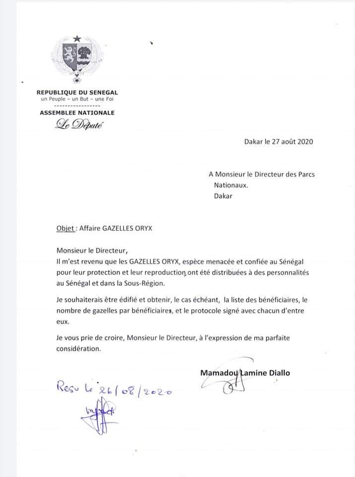 Affaire des Gazelles oryx volées : Mamadou Lamine Diallo interpelle le gouvernement