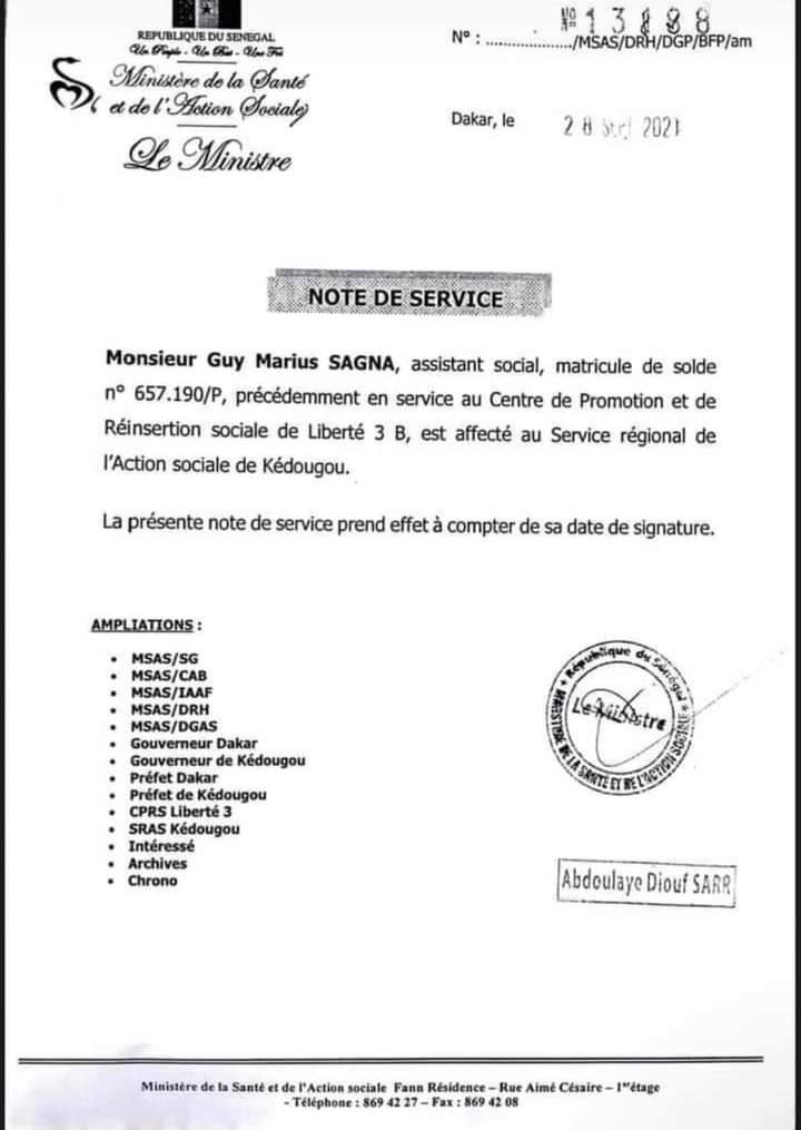 Santé : Abdoulaye Diouf Sarr affecte Guy Marius Sagna à Kédougou