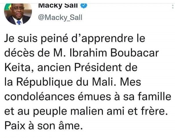 Décès de IBK : Le président Macky Sall présente ses condoléances