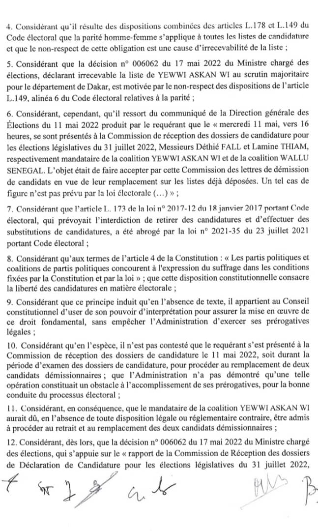 Législatives 2022 : Le Conseil Constitutionnel autorise la rectification de la liste Yewwi de Dakar