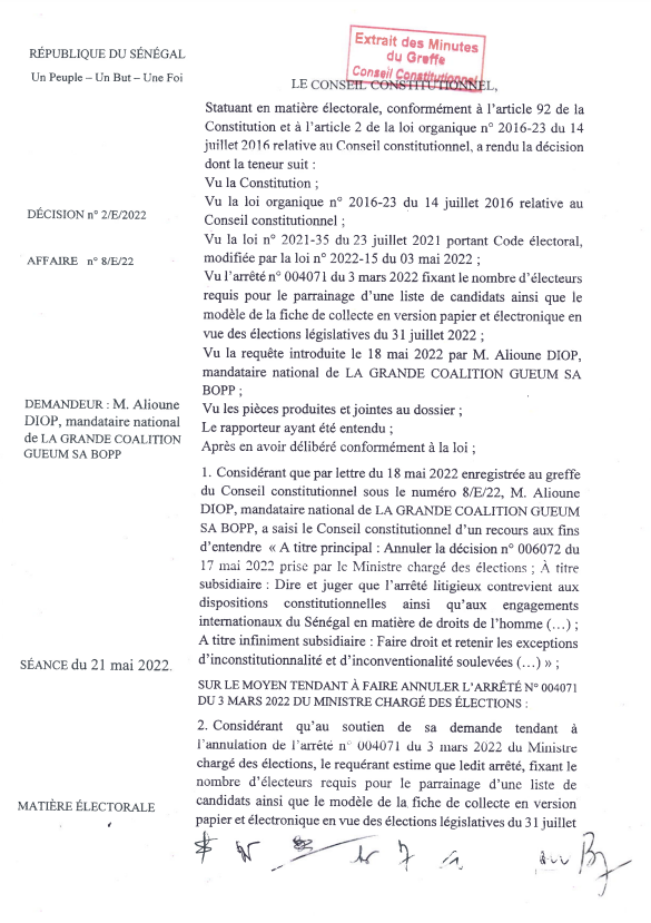 Le Conseil constitutionnel rejette le recours de Gueum Sa Bopp