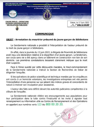 Sébikhotane : La Section de recherche arrête le présumé meurtrier du garçon de 5 ans 