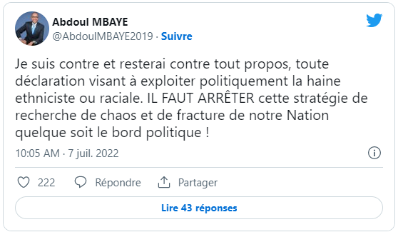 Abdoul Mbaye s'indigne contre la sortie polémique de Sonko