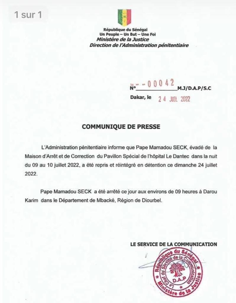 Fin de cavale pour Pape Mamadou Seck