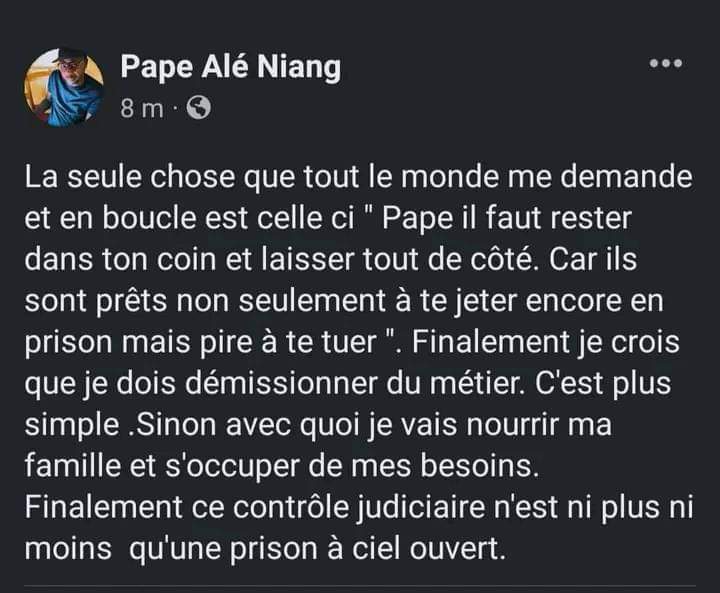 Pape Alè Niang face aux exigences de sa liberté provisoire  : "Je crois que je dois démissionner du métier  "