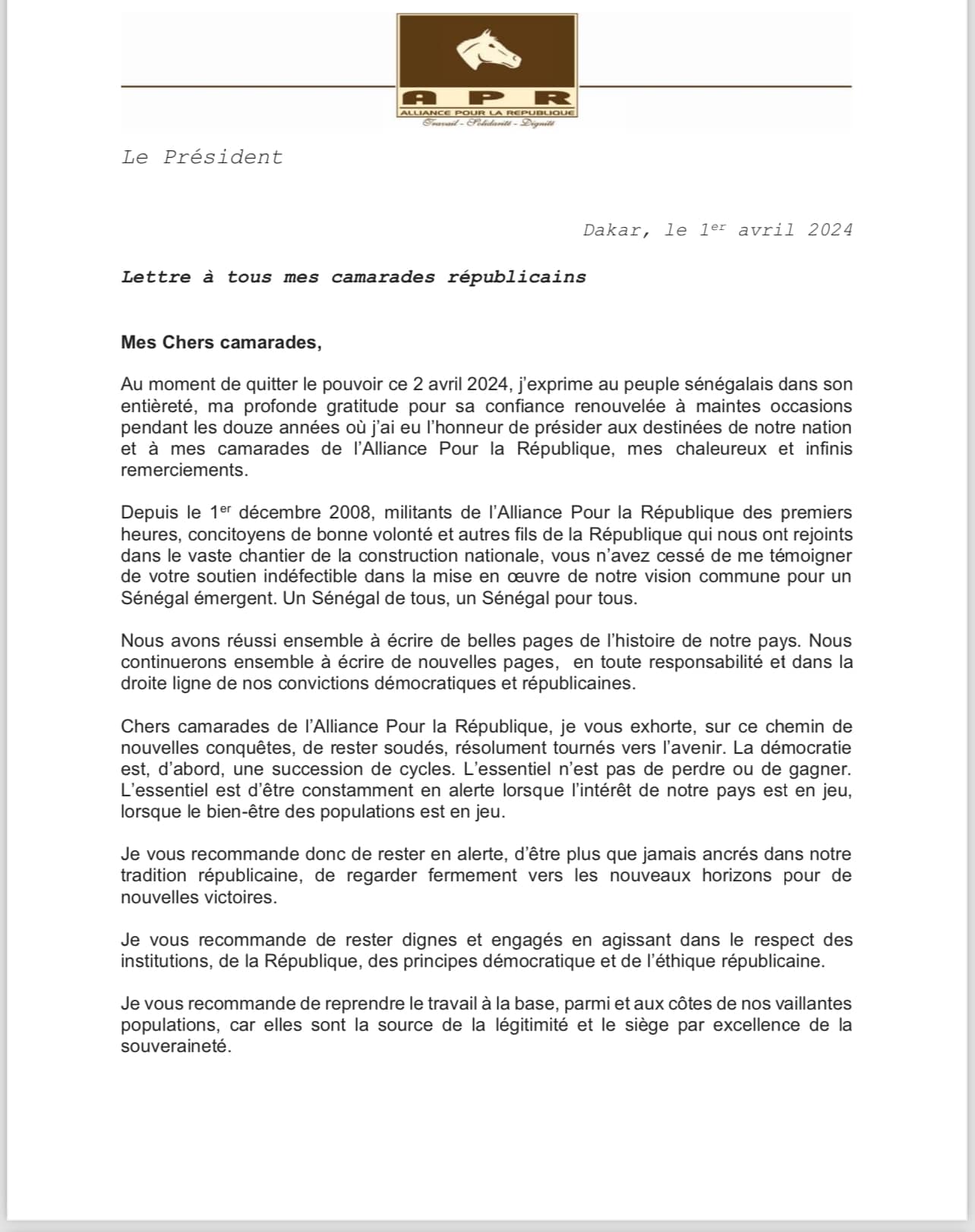Fin de mandat : Les adieux de Macky aux militants de Benno et de l'APR