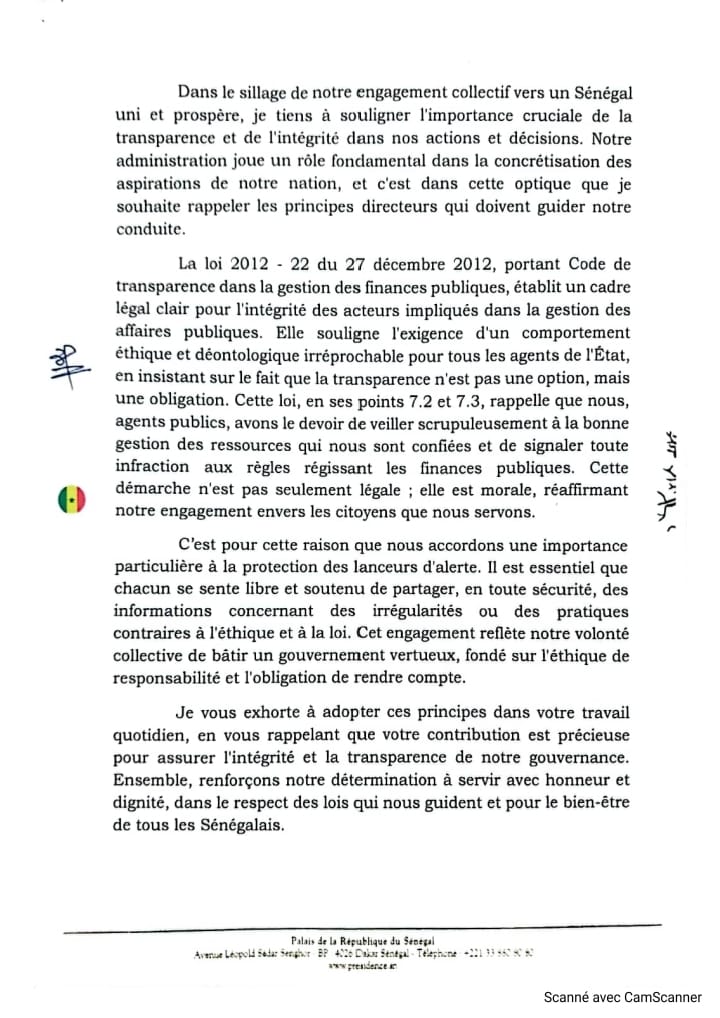 Les recommandations du Président BDF aux fonctionnaires et agents de l'administration