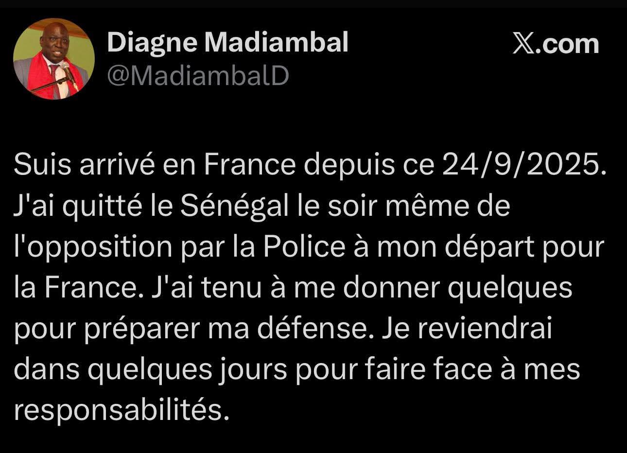 Madiambal Diagne annonce son arrivée en France pour préparer sa défense
